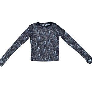 Current Mood Dollskill Black Gray Flame Print Mesh Long Sleeve Shirt